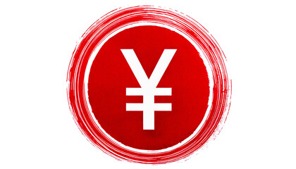 Obraz premium Red Yen Symbol, Inside a Circle with a Textured Brush Stroke Effect, isolated on a transpare.png