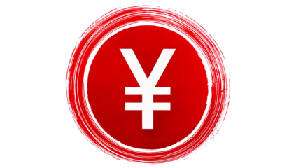 Red Yen Symbol, Inside a Circle with a Textured Brush Stroke Effect, isolated on a transpare.png