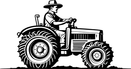 Farmer Driving a Tractor Illustration