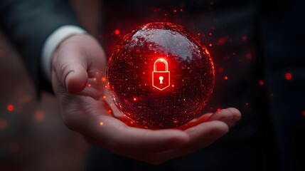 Business professional holds glowing digital sphere representing data security and protection