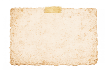 Vintage distressed paper with a wrinkled texture and torn edges, adhering with old masking tape on a transparent background