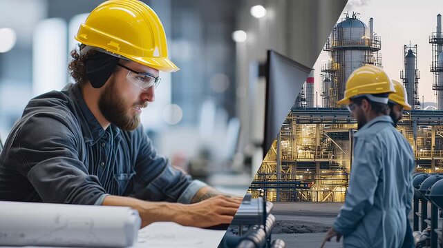 Engineer and Industrial Workers at Refinery