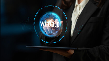 The global impact of the Web 3.0 next generation internet. A futuristic concept of a worldwide decentralized network and digital transformation. Motif