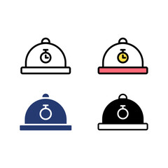 Fototapeta premium Icon set platter fine dining, fast food, restaurant service, food service. Icon line, glyph and flat with blue colour isolated white background.