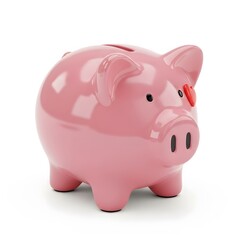 Obraz premium A pink piggy bank with slot ready for savings. The piggy bank is made of ceramic and sits on a flat surface Isolated on White background