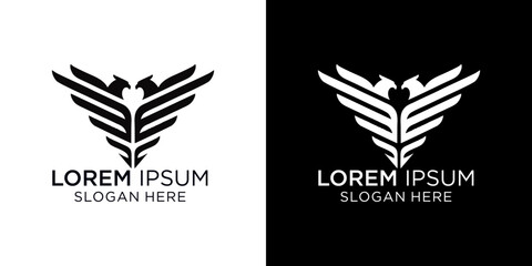 two eagles facing each other symbolize shield logo design featuring a winged symbol with placeholder text, suitable for businesses and brands looking for data security