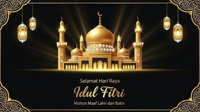 Elegant Mosque Illustration for Idul Fitri Celebration.
