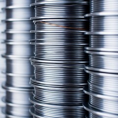 Stacks of Industrial Metal Wire Coils with one Copper Strand Detail