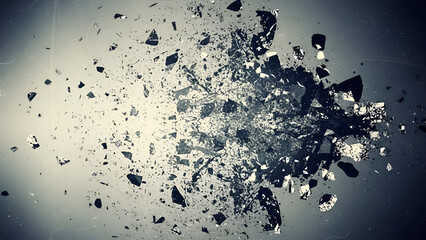 Abstract shattered glass explosion background effect with dark and light tone