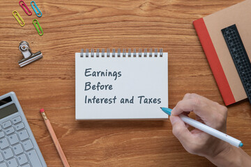 There is word card with the word Earnings Before Interest and Taxes. It is as an eye-catching image.