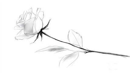 Sketch of a White Rose with Leaves on a Thin Stem
