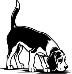 Beagle Dog Black and White Illustration