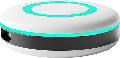 Modern smart circular device with glowing teal ring