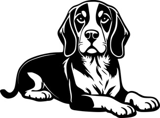 Beagle Dog Black and White Illustration