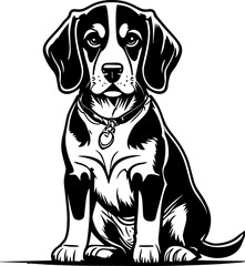 Beagle Dog Black and White Illustration