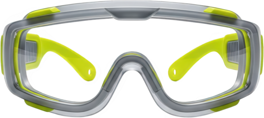 Safety goggles with bright yellow arms for workplace protection