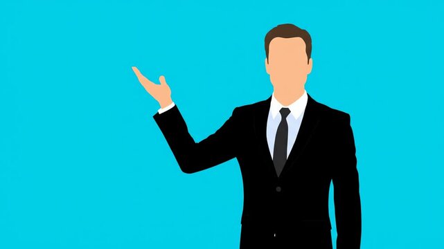 Side Profile Vector Illustration of a Professional Businessman in a Suit and Tie. Minimalist Corporate Avatar Icon on Blue Background.