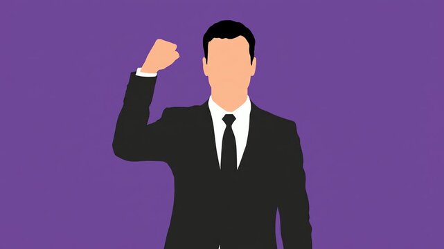Minimalist flat design vector illustration of a faceless businessman in a black suit and tie, representing a corporate professional avatar or placeholder.