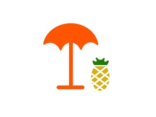 Beach Umbrella and Pineapple Vector Illustration