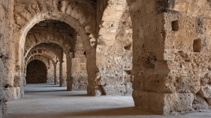 Fototapeta premium Exploring Massive Stone Arches of Ancient Roman Architecture in a Historic Site Filled With Solid Walls and Rough Textures