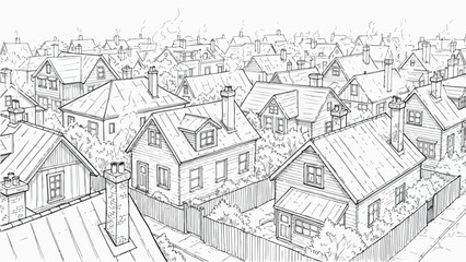 Obraz premium Architectural sketch of suburban residential neighborhood houses
