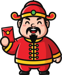 Abstract red and yellow shapes with black outline on white background