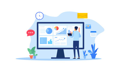 business data analytics presentation dashboard flat illustration vector