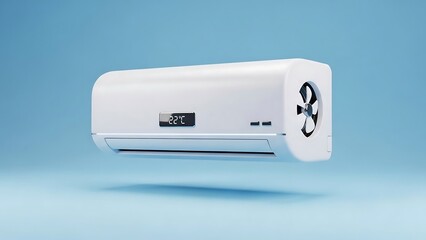 Modern air conditioner unit on blue.