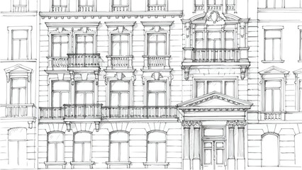 Obraz premium Classic european apartment building facade architectural sketch