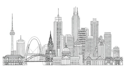 Obraz premium Hand drawn architectural sketch of world famous city landmarks