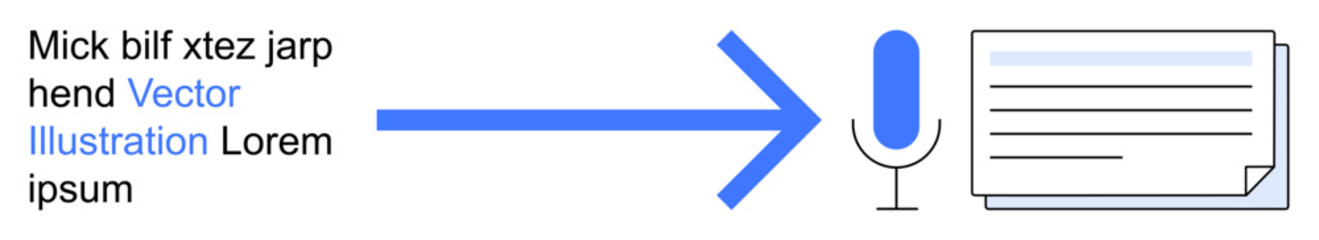 Obraz premium Speech recognition, accessibility, transcription, audio processing, automation, technology. Blue arrow points to microphone and document icon. Speech recognition and transcription concept