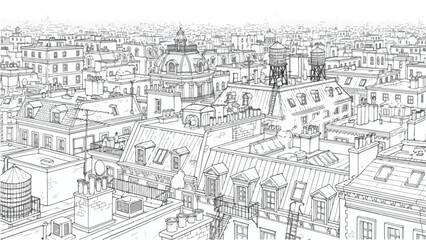 Obraz premium High angle cityscape view of urban roofs architectural sketch