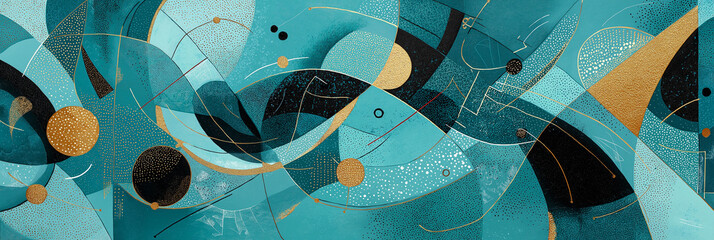 Abstract Blue and Orange Curved Shapes with Textured Stained Glass Style Pattern