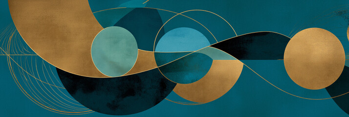 Abstract Blue and Orange Curved Shapes with Textured Stained Glass Style Pattern