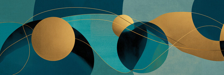 Abstract Blue and Orange Curved Shapes with Textured Stained Glass Style Pattern