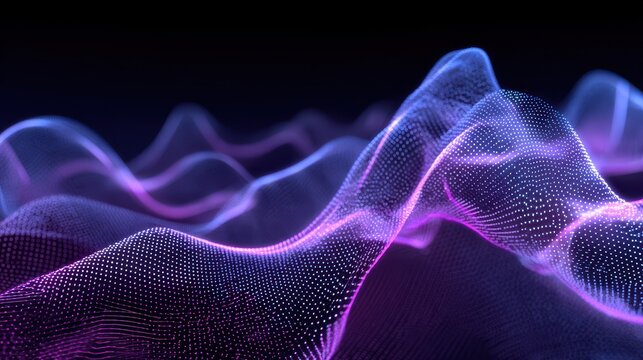Abstract 3D Digital Sound Wave Art Glowing Purple  Blue Energy Flow.