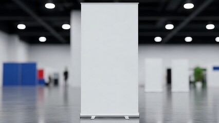 Large blank whiteboard in exhibition hall.