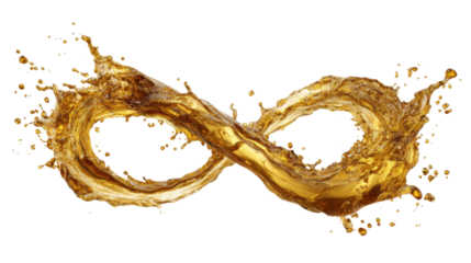 Abstract golden fluid flow forming infinity sign isolated on white background 