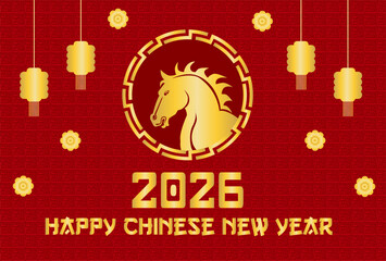 Chinese New Year 2026 greeting background design with red horizontal size.