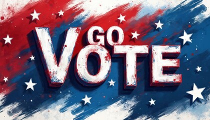 Artistic poster with the words GO VOTE. The design features a patriotic color scheme. Stars and brushstrokes emphasize the message about elections and civic duty.