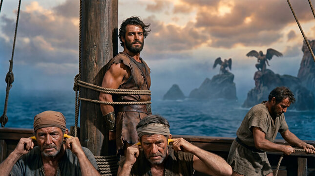 Ulysses and the Sirens: The hero bound to the mast of his ship during the epic voyage of the Odyssey