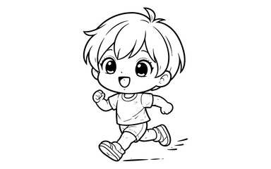 Obraz premium Cute anime boy running happily with a big smile and energetic pose