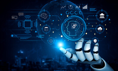 A futuristic command interface for an advanced AI system. This AI is used for high level business and financial data analysis. Motif