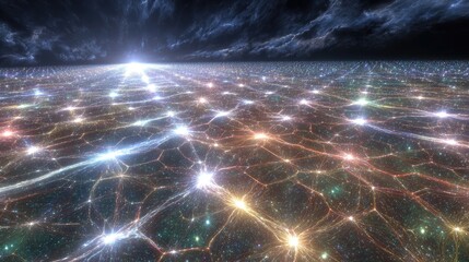 Glowing Cityscape Network At Night