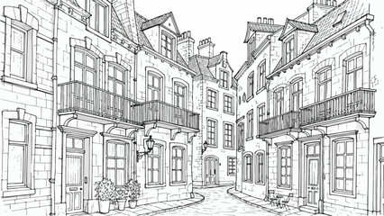 Obraz premium Classic european street with ornate facades sketch