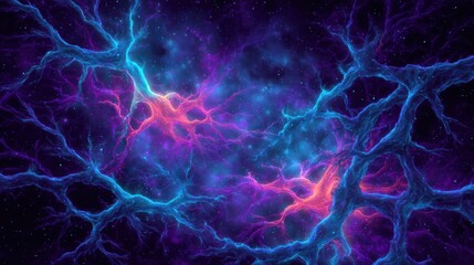 Naklejka premium A vibrant cosmic network of colorful energy and neural-like patterns.