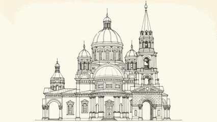 Obraz premium Classical cathedral dome with ornate architectural details sketch