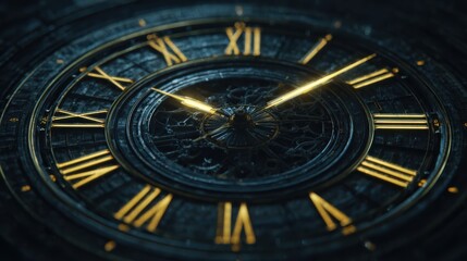 Obraz premium Close-up of an intricate vintage clock face with elegant gold numerals.
