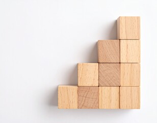 Wooden Blocks Stacked in a Staircase Pattern on White Background.