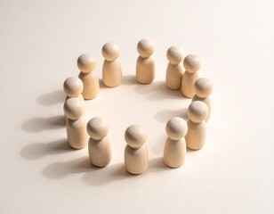 Wooden Peg Dolls Arranged in a Circle on a White Background.